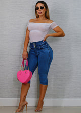 Butt Lift Super High Waist Denim Capris Teal