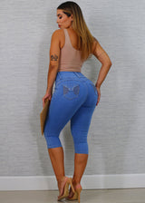 Butt Lift High Waist Blue Denim Capris