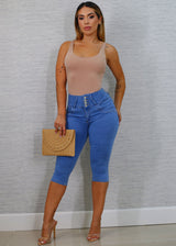 Butt Lift High Waist Blue Denim Capris