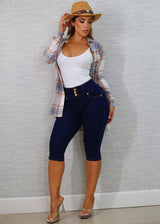Butt Lift High Waist Dark Denim Capris