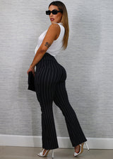Butt Lift Stretchy High Waist Stripe Dressy Bootcut Pants Black