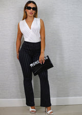 Butt Lift Stretchy High Waist Stripe Dressy Bootcut Pants Black