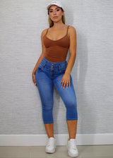 Sleeveless Vneck Ribbed Thong Bodysuit Brown