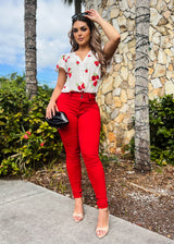 High Waist Butt Lift Levanta Cola Red Jeggings