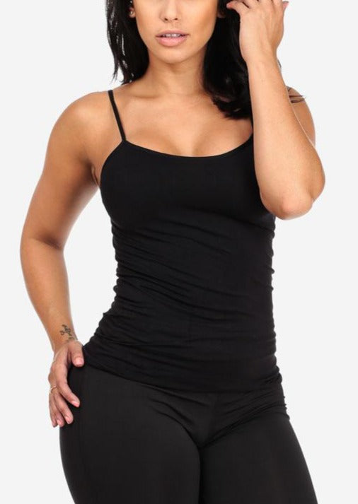 One Size Spaghetti Strap Seamless Top (Black)