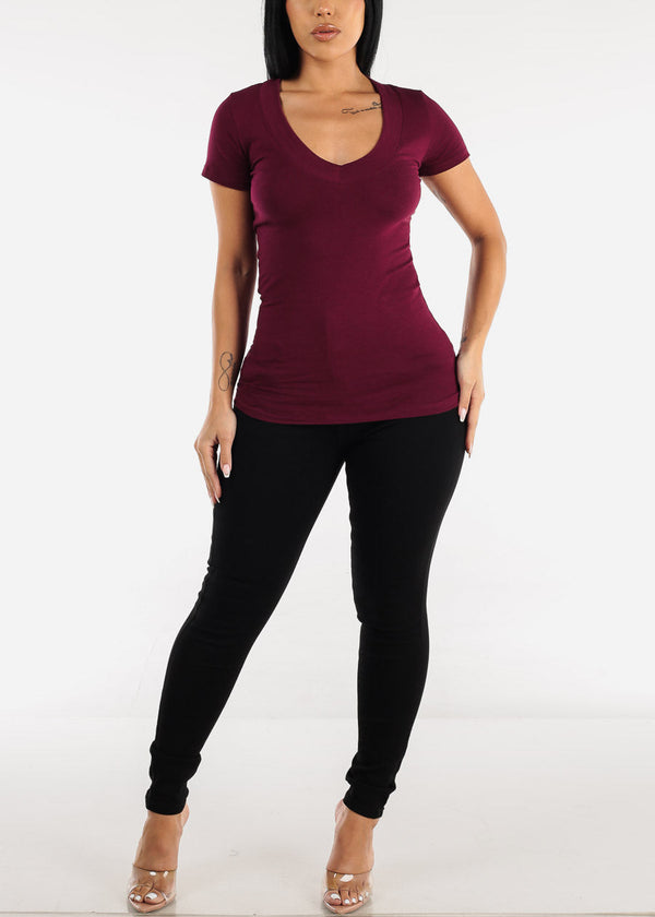 V-Neck Basic T-Shirt (Burgundy)