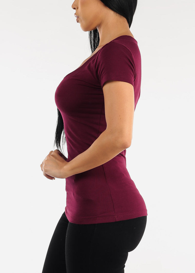 V-Neck Basic T-Shirt (Burgundy)