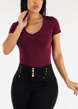 V-Neck Basic T-Shirt (Burgundy)