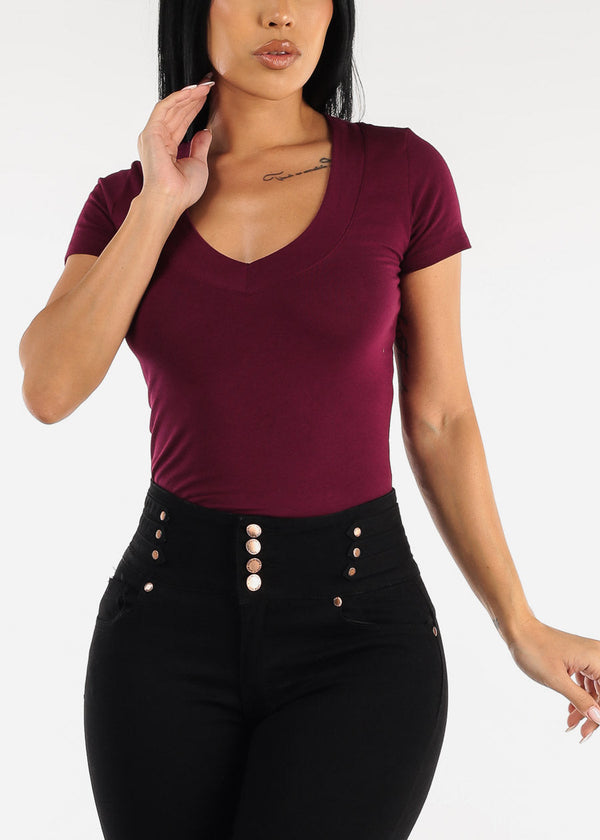 V-Neck Basic T-Shirt (Burgundy)