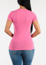 V-neck Basic T-Shirt (Rose Pink)